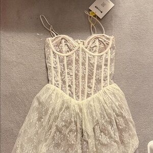 Elegant Lace Corset Dress in Cream